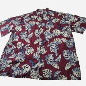 Hilo Hattie The Hawaiian Original Button Down Shirt Mens 2XL Burgundy Leaf Print